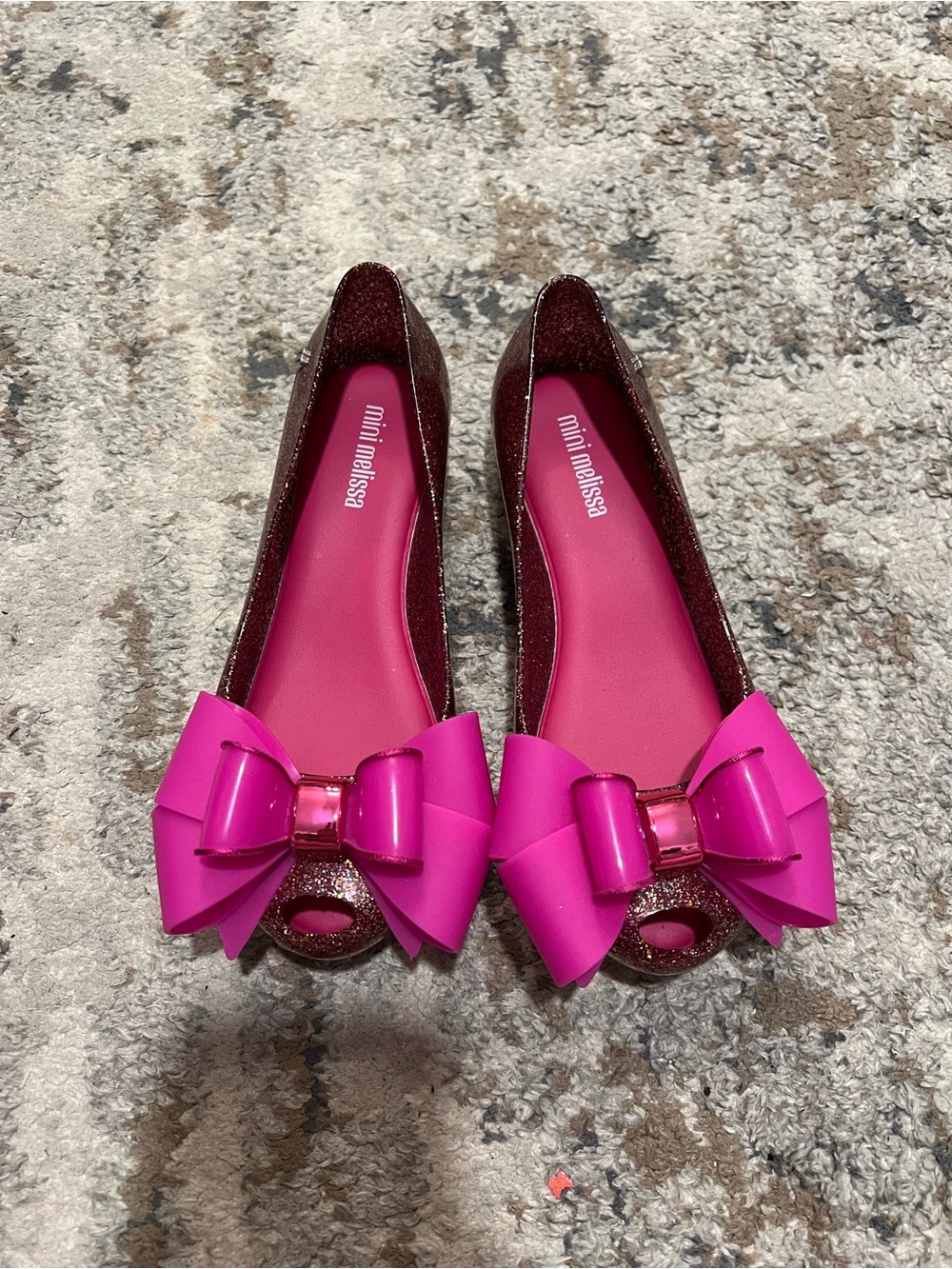 Mini Melissa Glitter Hot Pink Bow Jelly Flats; size 1; NWOT